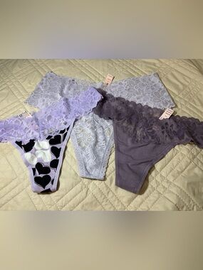 Victoria's Secret Size L Lace-Trim Thongs-Set of 3
